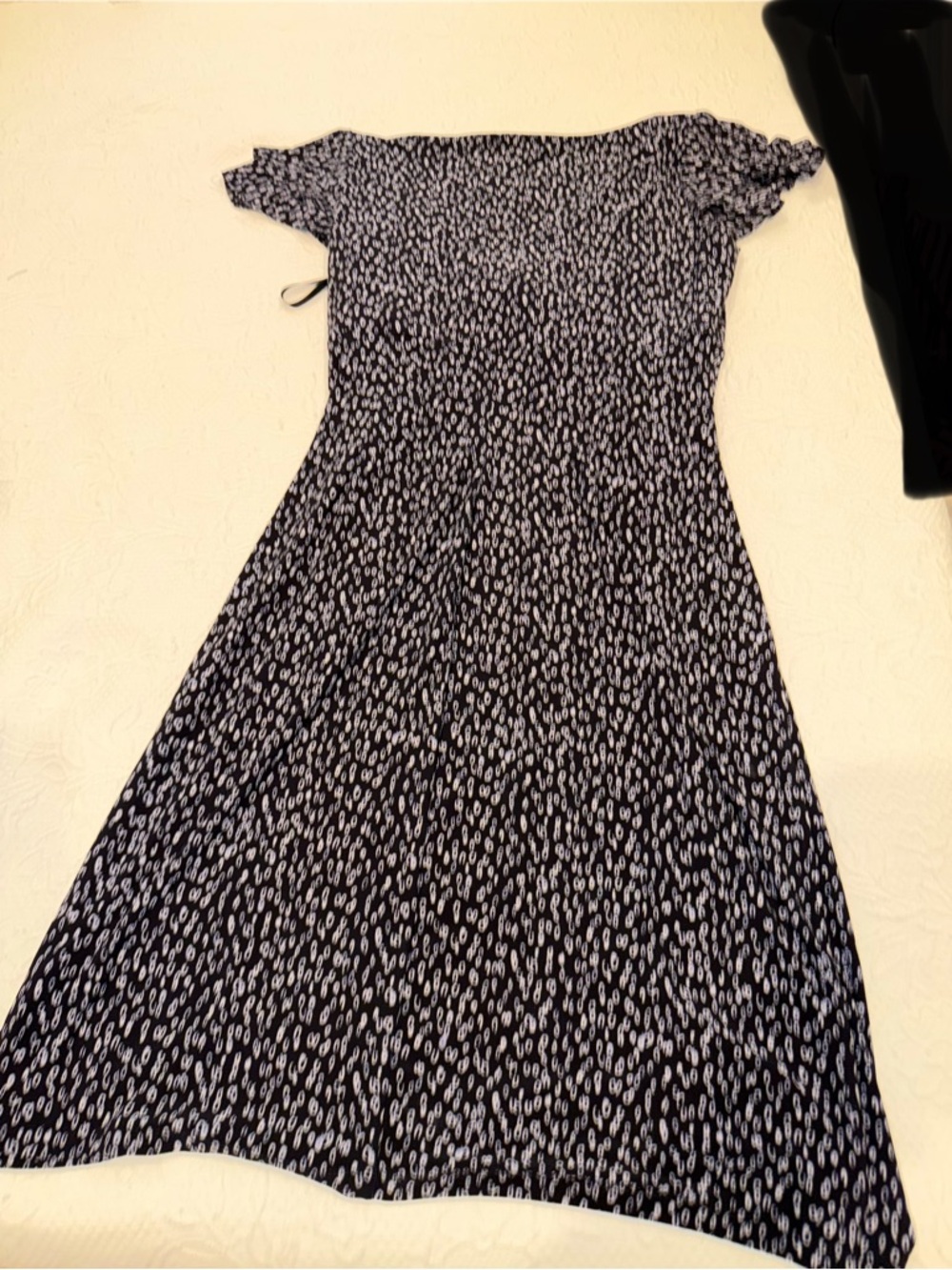 Lauren Ralph Lauren Black Midi Dress with White Abstract Dots